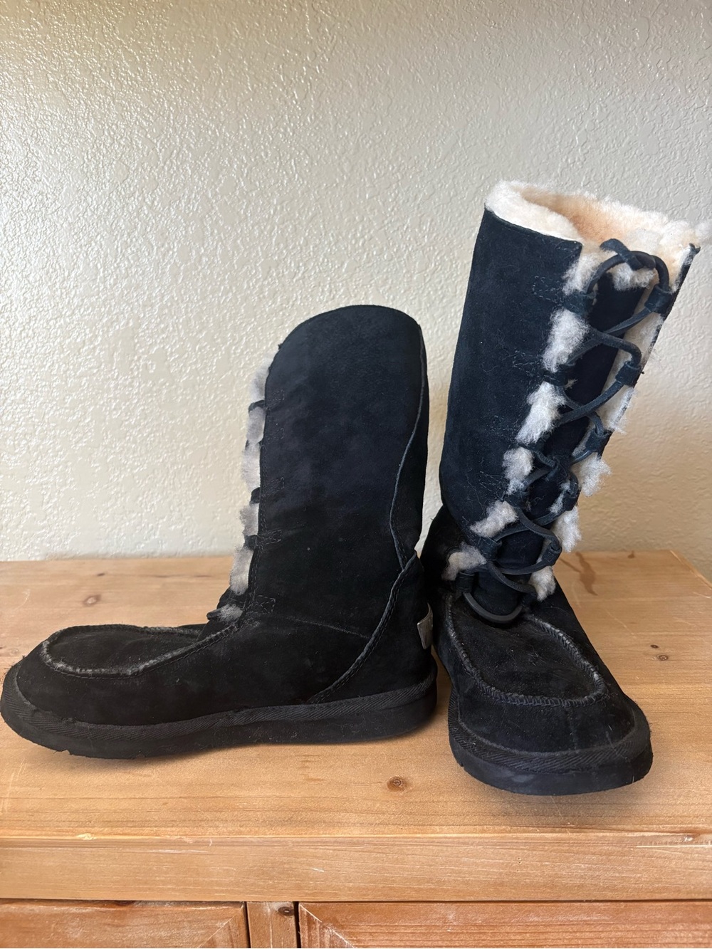 UGG Black Suede Mid-Calf Boots with Metallic Logo